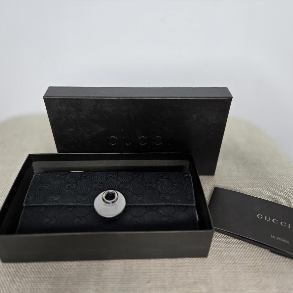 Vintage Gucci Wallet Black Canvas Monogram Eclipse Continental Long Wallet W Box